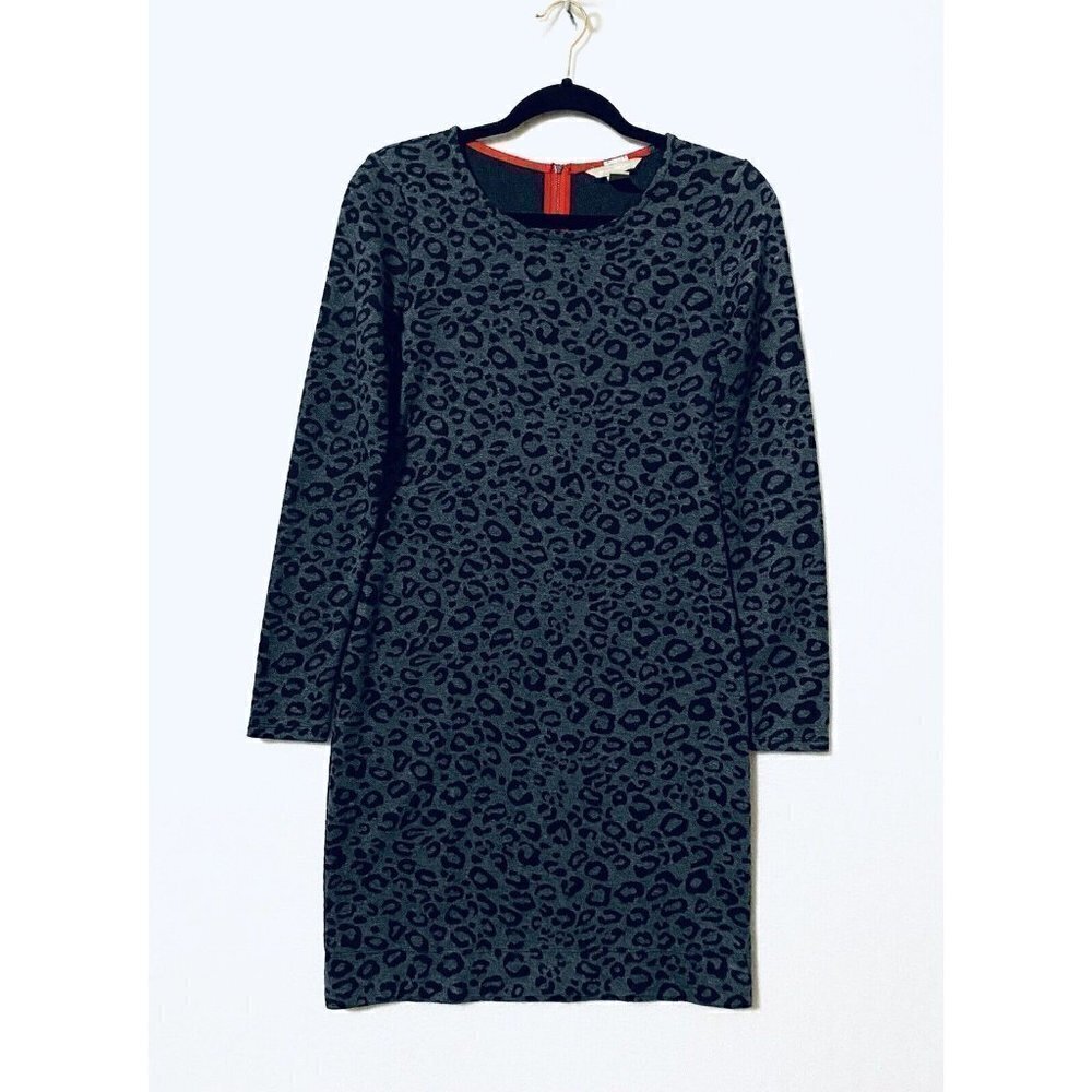 Banana Republic Womens 4 Gray Cheetah Print Sheath Dress Red Exposed Back Zipper